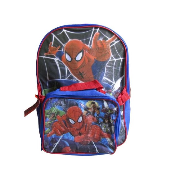 Spiderman DC Ultimate Super Heroes Backpack Lunch Bag Boys 16 Inch NWT - Picture 1 of 6